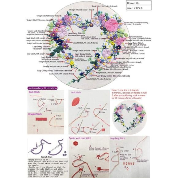 Embroidery Kit for Beginners Adults with Flower Pattern, Cross Stitch Kits - Picture 6 of 7